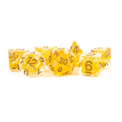 Dice: 7 pc: 16 mm: Resin: Pearl Citrine with Copper Numbers