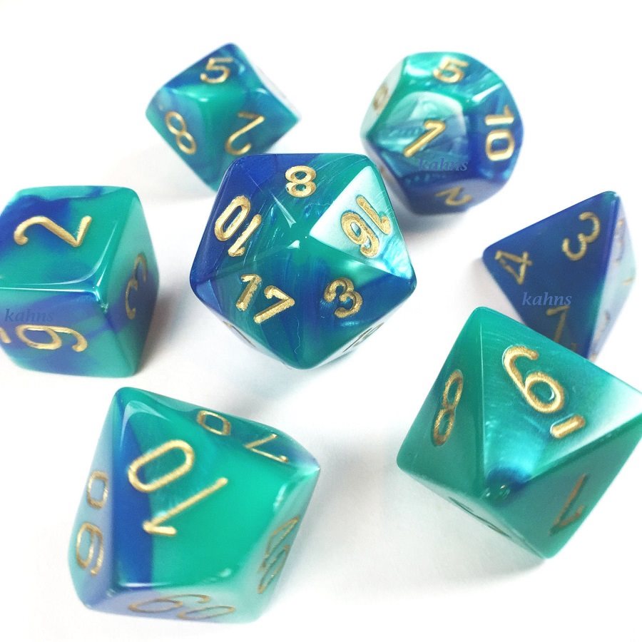 Gemini: 7pc Dice Set Blue-Teal/Gold