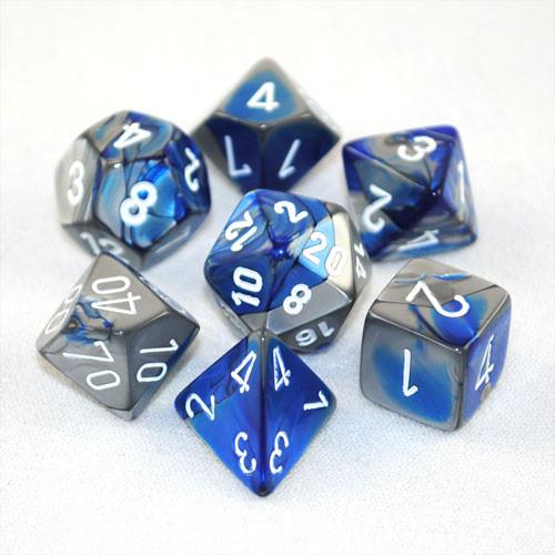 Gemini Blue-Steel/white 7pc Dice Set